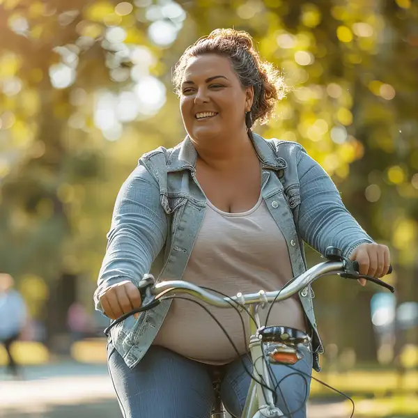 Frau fährt Fahrrad als Symbol für regelmäßige Bewegung