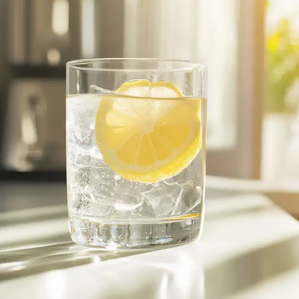 Glas Wasser mit Zitrone als Symbol für ausreichendes Trinken