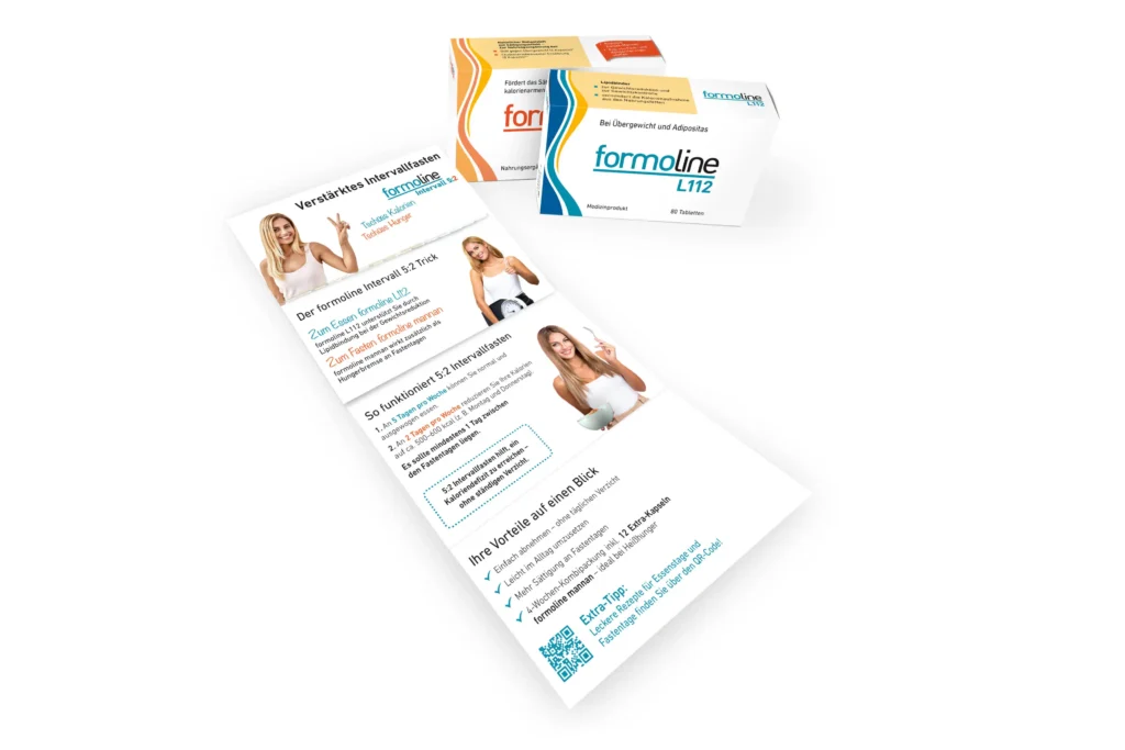 Flyer zum formoline Intervall 5:2 Konzept mit formoline L112, formoline mannan und Informationen zum verstärkten Intervallfasten.